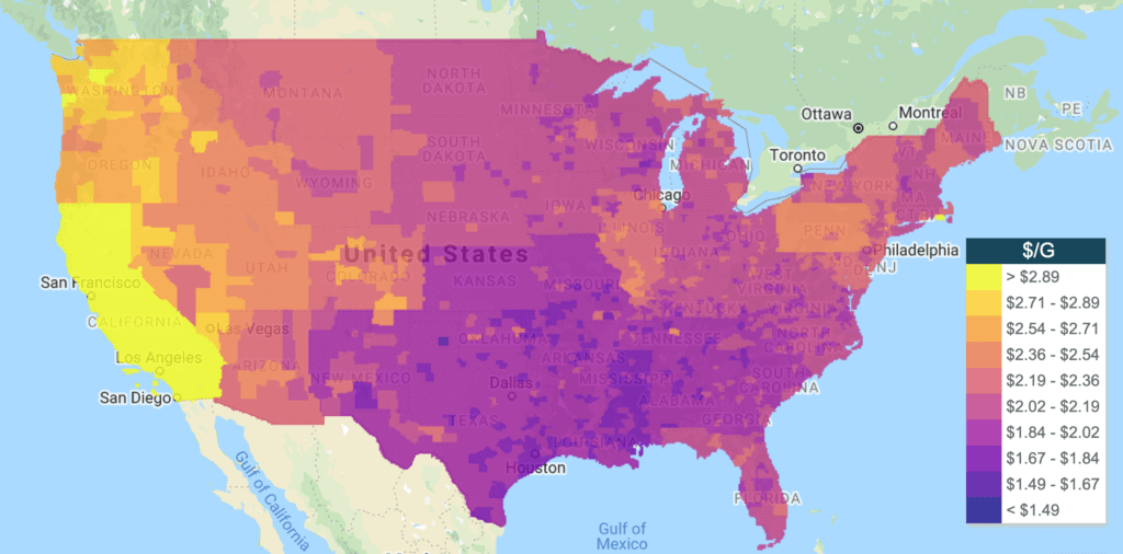 gas prices by state 2020