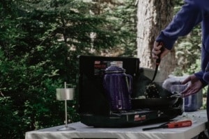 cooking on camp stove outside