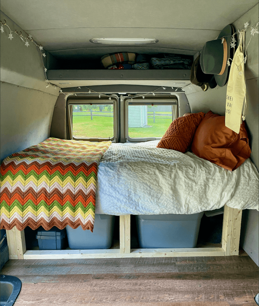 solo female van life ford econoline interior