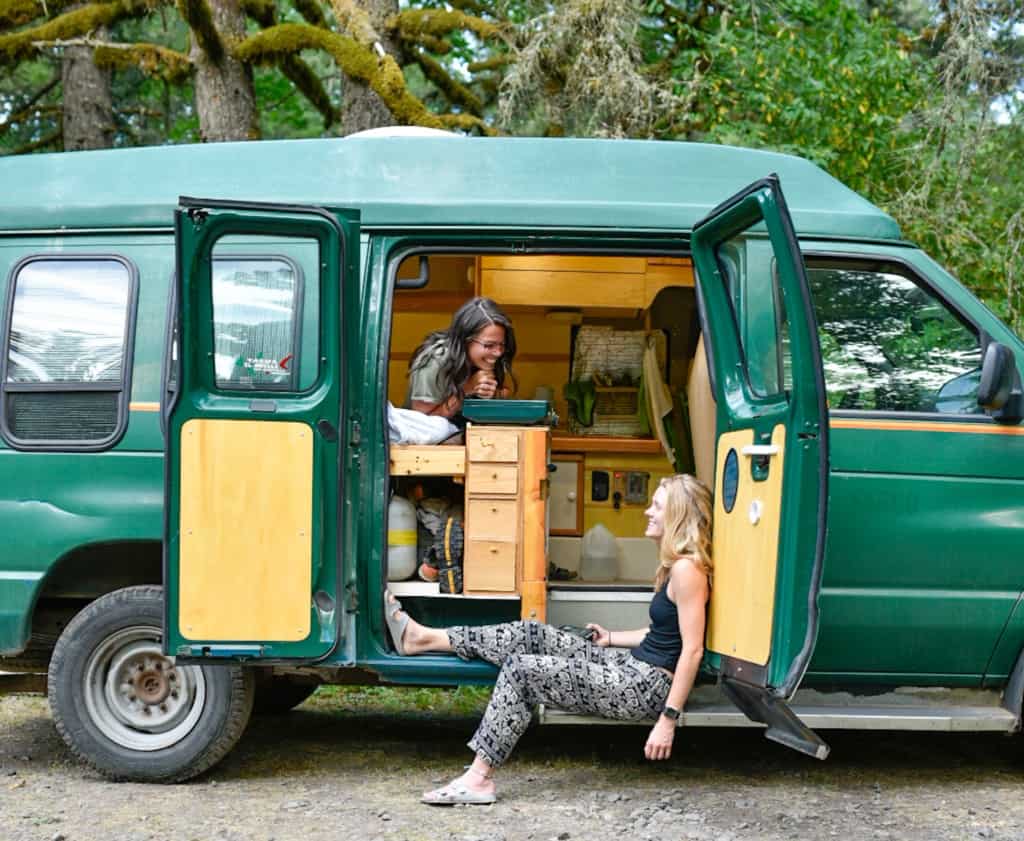 female friends in a van