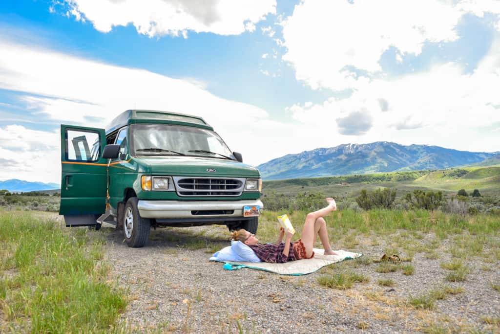 reading outside van