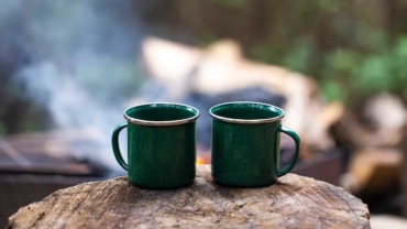 coffee-makers-for-campers-coffee-mug-on-tree-stump