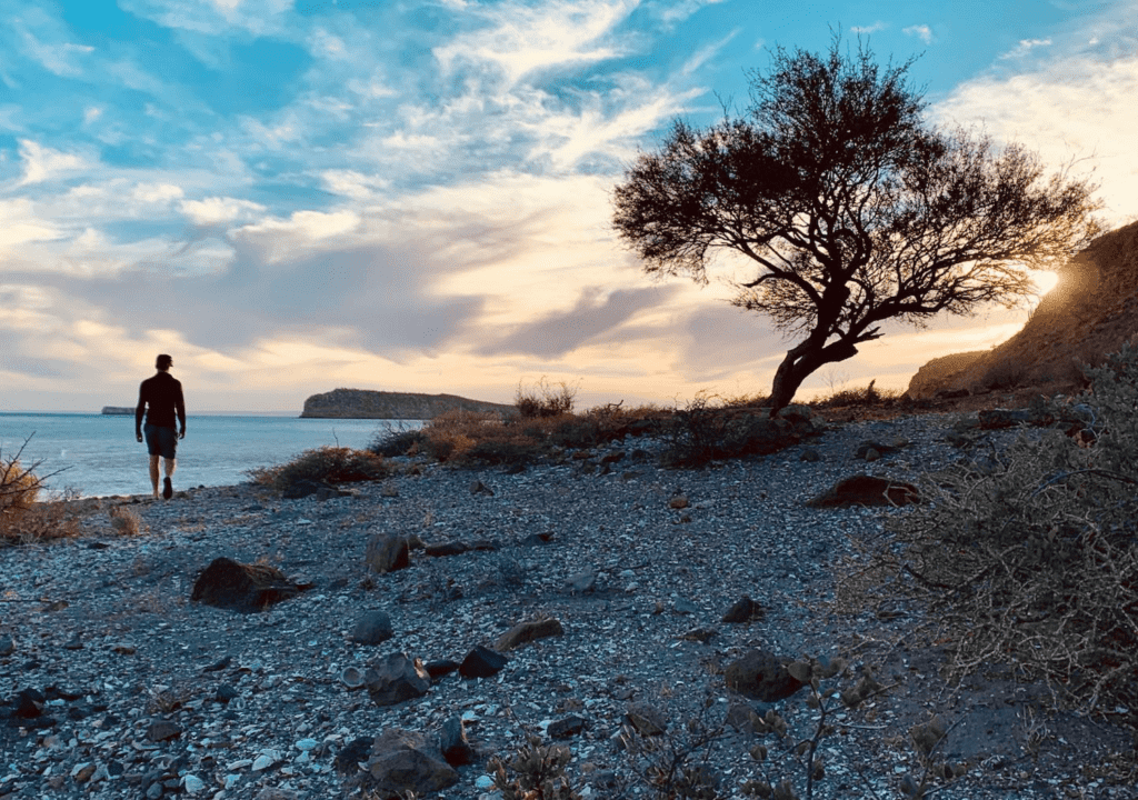 mexico-overlander-van-walking-on-beach