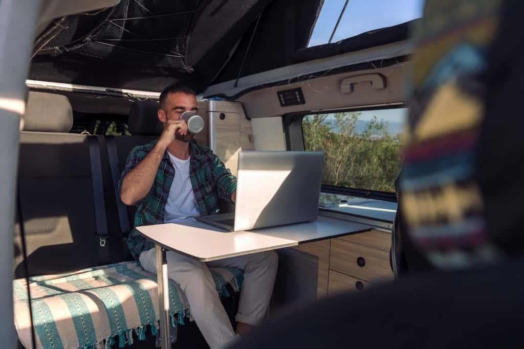 van-life-taxes-man-drinking-coffee-laptop