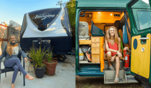 rv life vs van life woman sitting in van rv