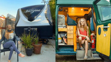 rv life vs van life woman sitting in van rv