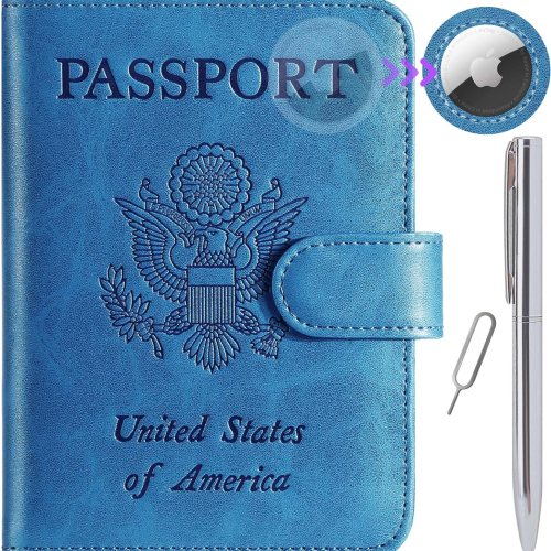 Airtag Passport Holder Cover Wallet RFID Blocking Leather Case